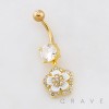 MULTI CZ STAR 5 PETALS FLOWER DANGLE BELLY BUTTON NAVEL RING 316L SURGICAL STEEL